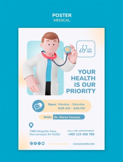 蓝色医疗3D风格海报模板素材