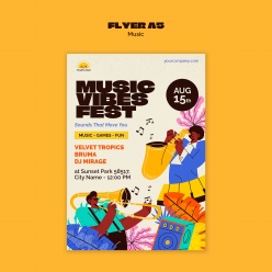 卡通插画风格音乐会A5传单模板设计