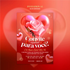 情人节玫瑰花主题邀请A5模板