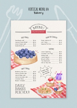 水彩手绘风格糕点美食菜单A4模板