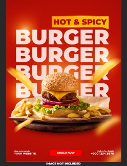 汉堡薯条美食招贴海报PSD模板