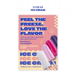 冰激凌美食宣传单A5模板设计