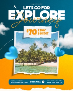 蓝色海岛度假海报PSD模板设计