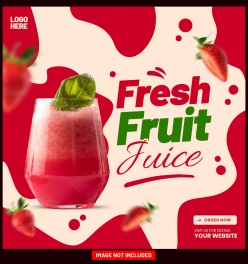 美味草莓果汁饮品方形海报设计