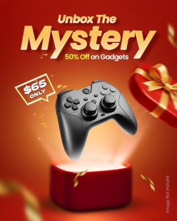 游戏手柄特价折扣方形海报PSD