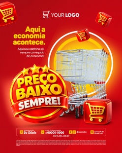红色风格商超宣传海报PSD模板设计