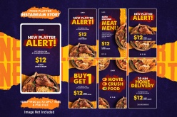 紫色风格牛排美食宣传INS模板设计