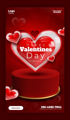 红色浪漫情人节竖版海报PSD模板