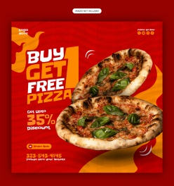 美味披萨折扣方形海报PSD素材