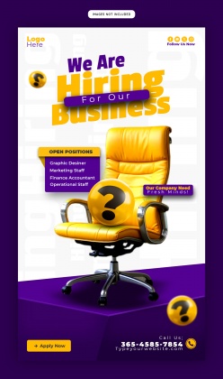 紫色风格商务招聘海报PS模板设计