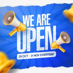 我们开业啦主题方形海报设计