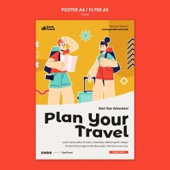 卡通插画风格旅行海报传单模板设计