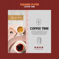 咖啡时光主题方形传单模板设计