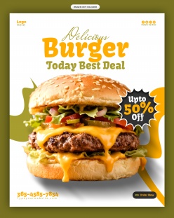汉堡美食折扣招贴海报PSD模板设计