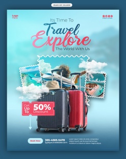 旅行时光主题折扣海报源文件设计