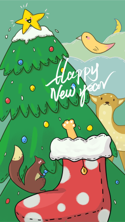 圣诞节动物插画手机海报