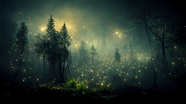夜晚树林萤火虫唯美意境图片