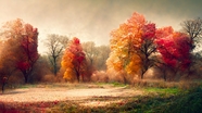 秋天森林水彩画图片