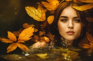 秋季河中沐浴美女图片