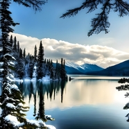 冬日山川湖泊山水风景图片