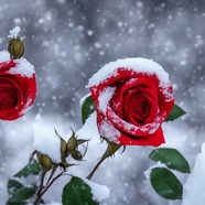冬天雪中红玫瑰图片