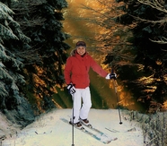 冬季树林美女雪地滑雪图片