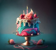 点燃蜡烛的生日蛋糕图片