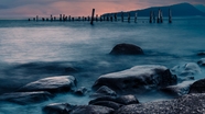 日暮黄昏海岸岩石图片