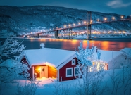 冬季唯美挪威雪景夜景图片