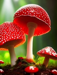 秋天红色野生鹅膏菌蘑菇图片