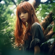 绿色丛林风日本美女图片写真