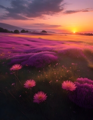 日暮黄昏紫色花海唯美意境图片