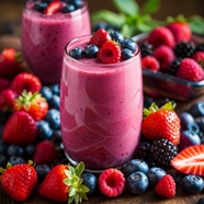 蓝莓桑葚草莓果汁饮料摄影图片