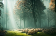 雾气朦胧树林风光摄影图片