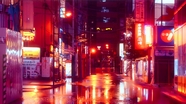 日本东京雨后街道夜景摄影图片