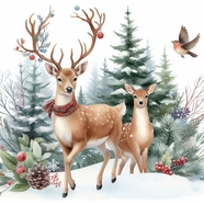 冬季唯美驯鹿卡通插画设计图片