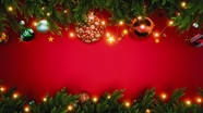 红色喜气圣诞节冷杉彩灯背景图片