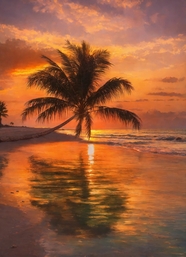 日暮黄昏海边椰子树风光摄影图片