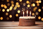 点燃三根蜡烛的生日蛋糕图片