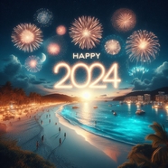 2024年海边跨年烟花夜景图片