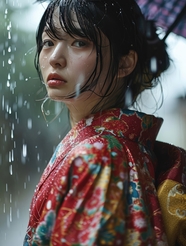 雨中淋雨的日本和服美女图片