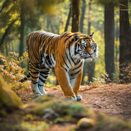 野生丛林中自由行走的老虎图片