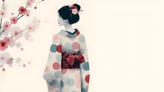 日本和服美女背影插画设计图片