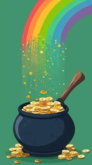 七色彩虹钱罐子卡通插画设计图片