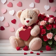 情人节泰迪熊玩偶玫瑰花摄影图片