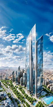 蓝天白云现代城市高楼大厦建筑景观摄影图片