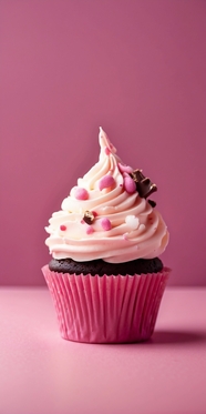 粉色纸杯奶油蛋糕摄影图片