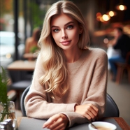 坐在咖啡厅里的金发美女图片