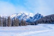 冬季巍峨雪域高山树林风景摄影图片