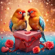 浪漫情人节鹦鹉礼盒玫瑰摄影图片